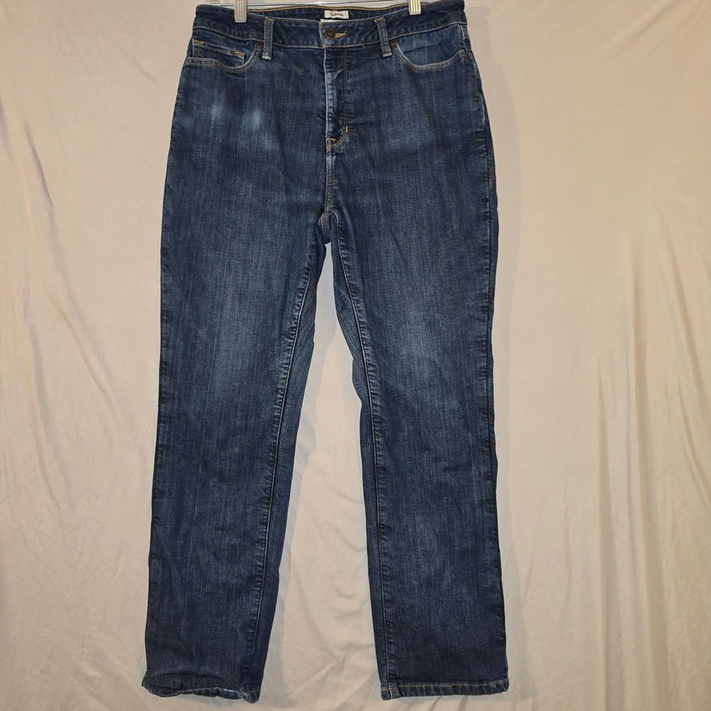 L.L.Bean Lined Jeans 14 Regular Womens Blue Classic Fit Straight Leg Flannel